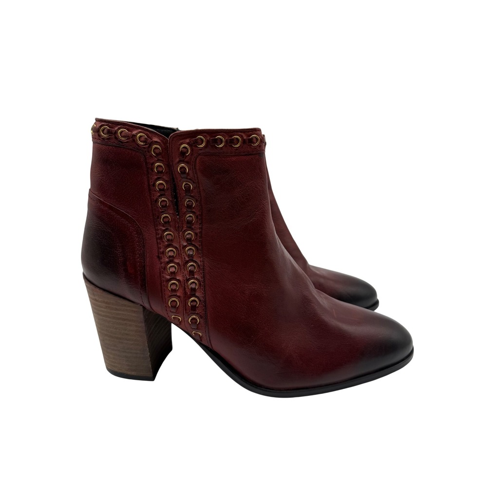 Journee Signature Ankle Boots Womens 9 Burgundy Excellent Leather Eyelet Zip